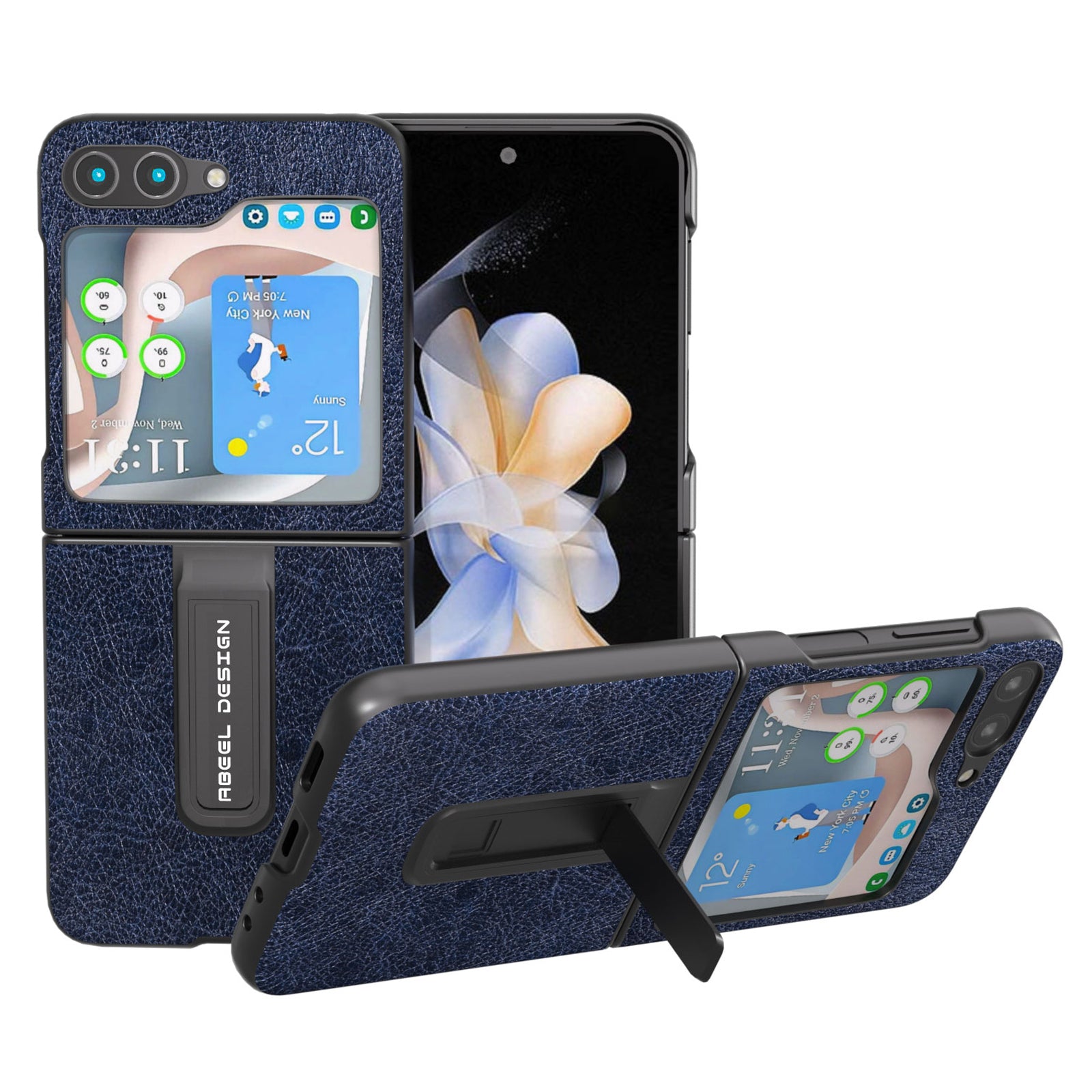 ABEEL til Samsung Galaxy Z Flip5 5G Retro Litchi Texture telefontaske PU læderbelagt pc-støttebetræk ABEEL til Samsung Galaxy Z Flip5 5G Retro Litchi Texture telefontaske PU læderbelagt pc-støttebetræk